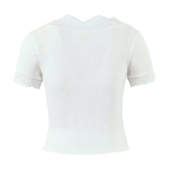 Lace V-neck Slim Knit Small Top - Image 9