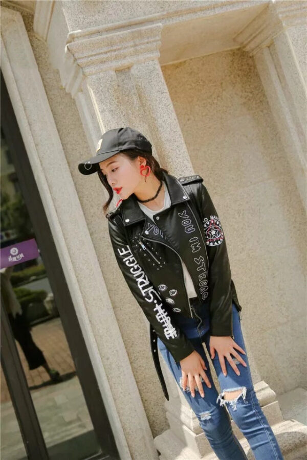New Women Autumn Winter Faux Soft Leather Jackets Coats Lady Black - Image 2