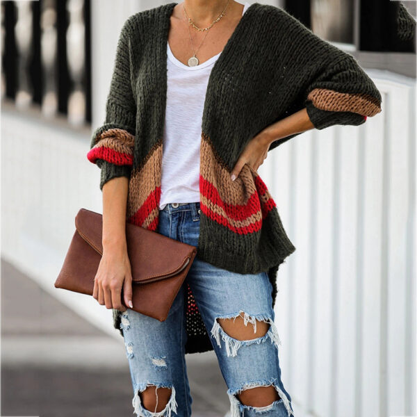 Cardigan Women's Autumn And Winter Knitted Jacket Loose Stitching Sweater - Image 4