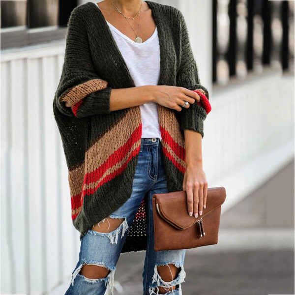 Cardigan Women's Autumn And Winter Knitted Jacket Loose Stitching Sweater - Image 5