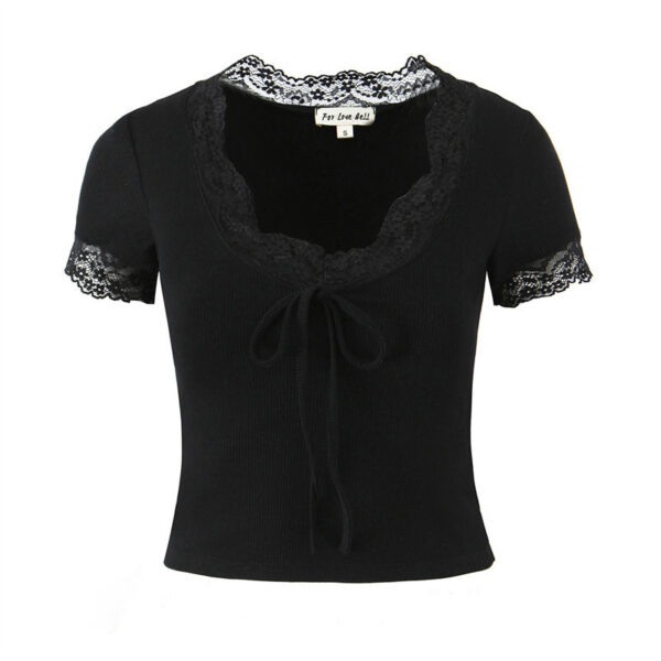Lace V-neck Slim Knit Small Top - Image 10