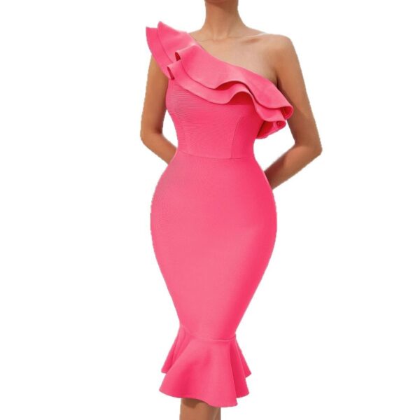 European And American Fashionable Off-shoulder Bandage Dress Ruffled Off-shoulder Evening Dress - Image 6