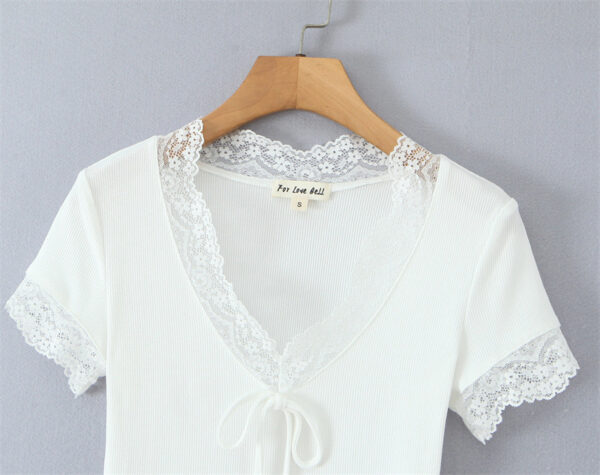 Lace V-neck Slim Knit Small Top - Image 8