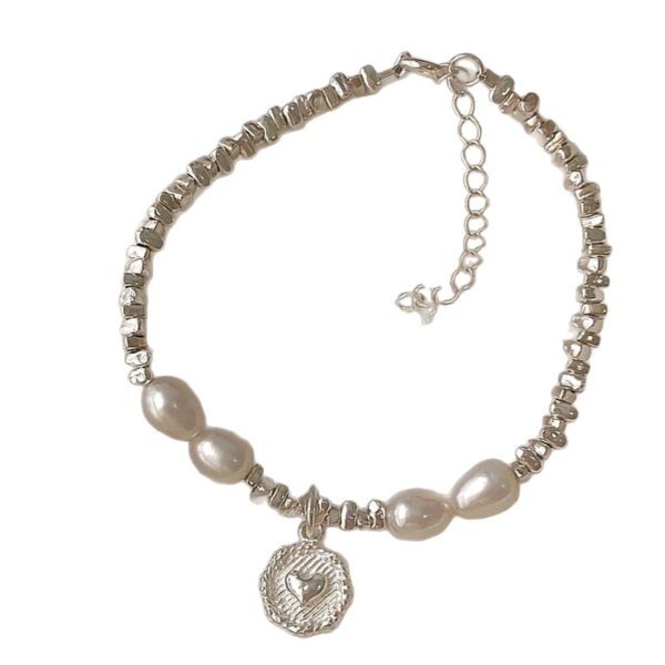 925 Silver Heart-shaped Broken Silver Pearl Bracelet - Image 5