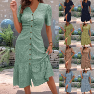 Peter Pan Collar Short Sleeve Fashion Dress Women