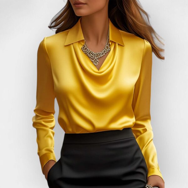 Women's Swing Collar Draped Shirts & Blouses Elegant Solid Satin Office Ladies Top Pullover Spring Long Sleeve Casual Tops - Image 7