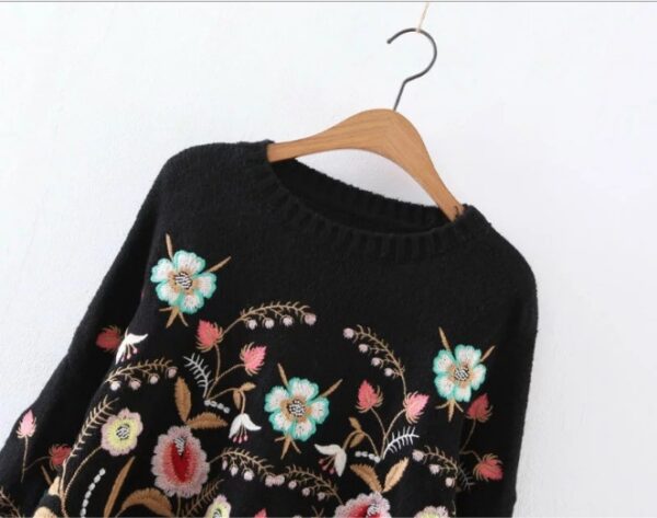 Women Sweater Fashion Floral Embroidery Pullover Streetwear Sweaters - Image 3