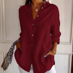 Lapel Long Sleeve Shirt Women's Single-breasted Pleated Shirt