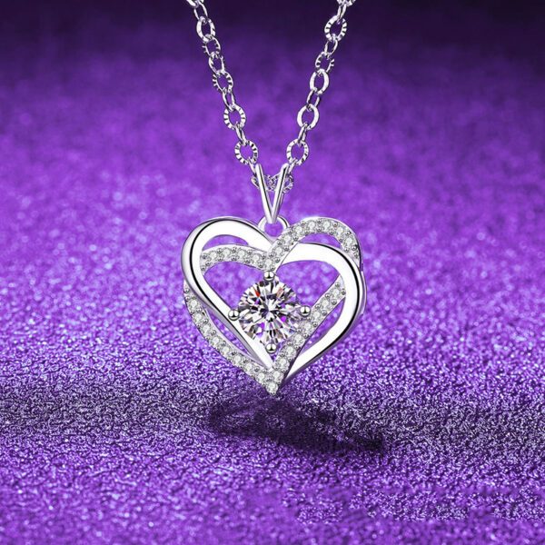 Heart Moissanite Pendant 925 Sterling Silver Necklace - Image 3