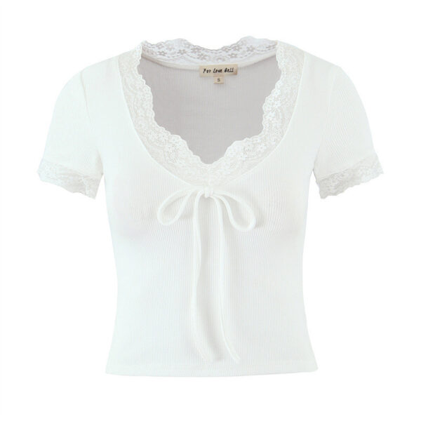 Lace V-neck Slim Knit Small Top - Image 7