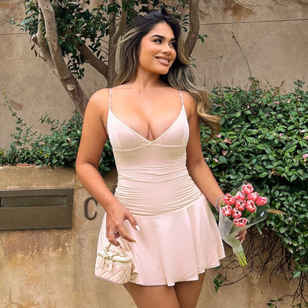 Sexy V-neck Suspender Dress Y2K Fashion Slim Ruffled Short Dresses For Women Clithing - Image 5