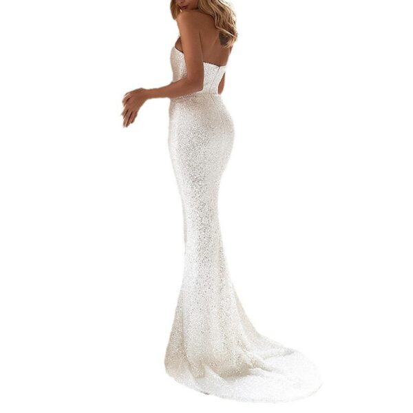 European And American Women's Clothing Slim Fit Fashion Dress Sequins White - Image 5