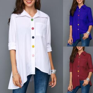 Women white shirt  colorful button simple tops
