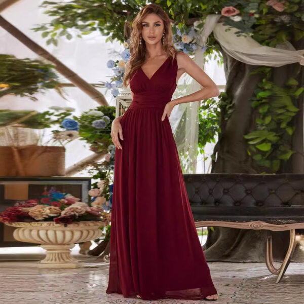 Deep V-neck Bridesmaid Plus Size High Waist Evening Dress - Image 3