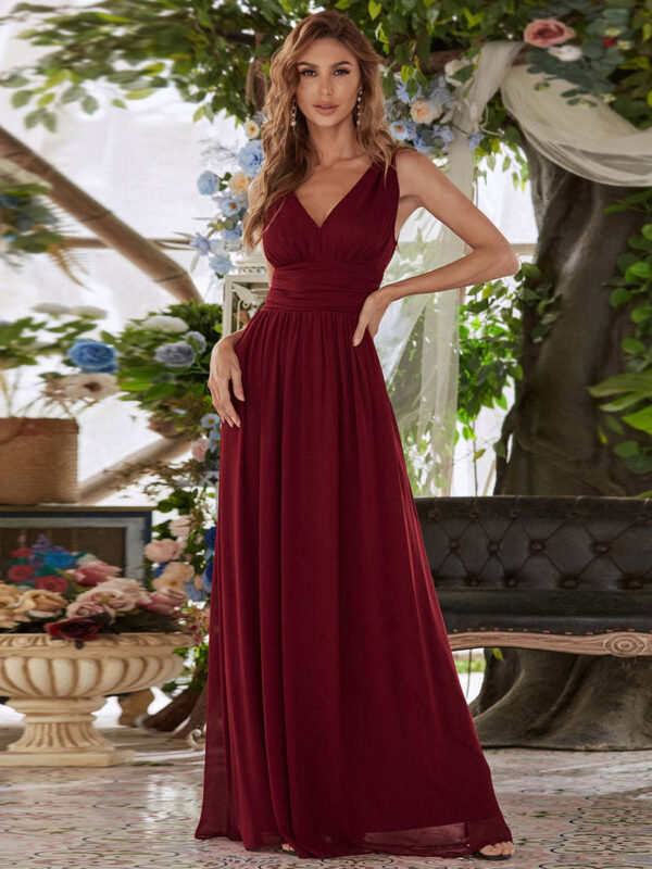 Deep V-neck Bridesmaid Plus Size High Waist Evening Dress - Image 6