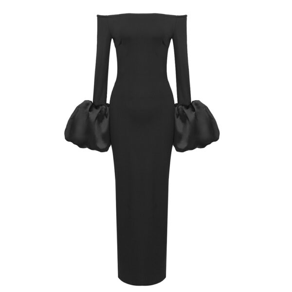 Dress Red And Black Slim-fit Long Sleeve French Lantern Sleeve Dress - Image 4