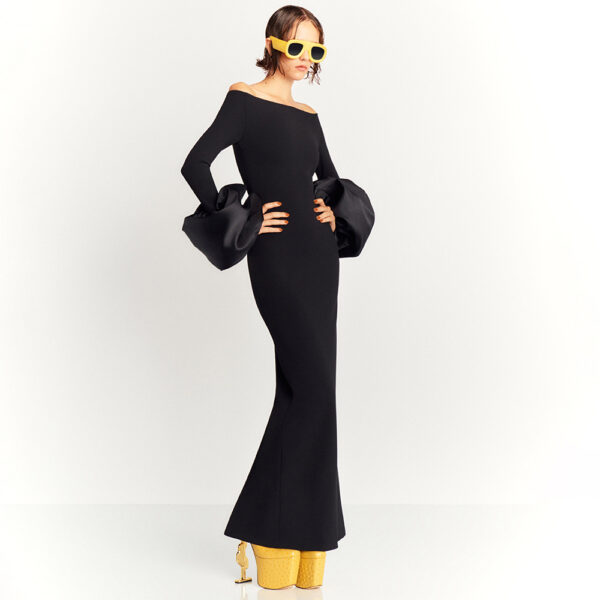 Dress Red And Black Slim-fit Long Sleeve French Lantern Sleeve Dress - Image 2