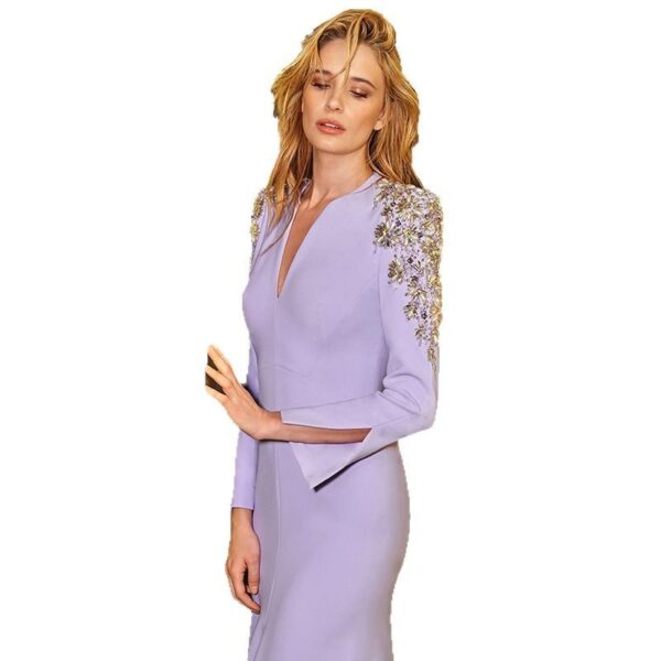 Heavy Industry Beads Diamond Front Slit Small Trailing Dress - Image 4