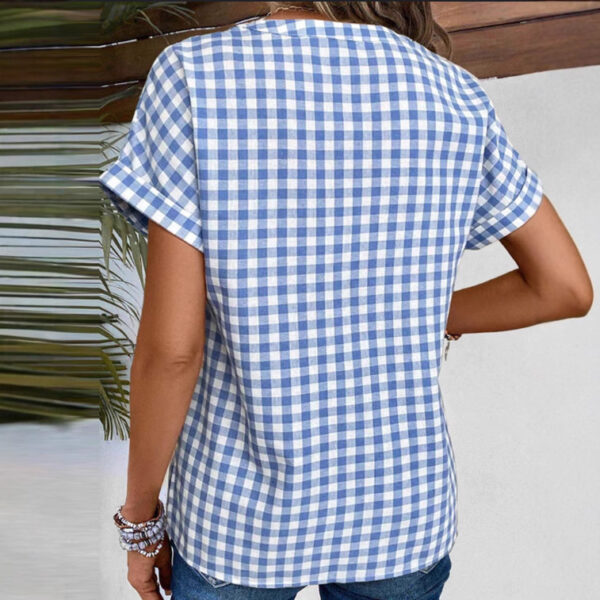 European And American Retro Loose V-neck Plaid Overshirt - Image 4