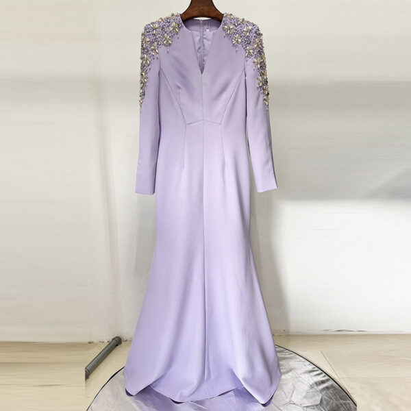 Heavy Industry Beads Diamond Front Slit Small Trailing Dress - Image 6