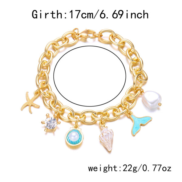 Women's Fashion Starfish Pearl Shell Fishtail Multi-pendant Necklace Bracelet - Image 3