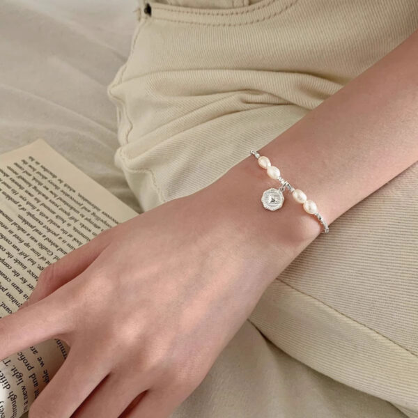 925 Silver Heart-shaped Broken Silver Pearl Bracelet - Image 3