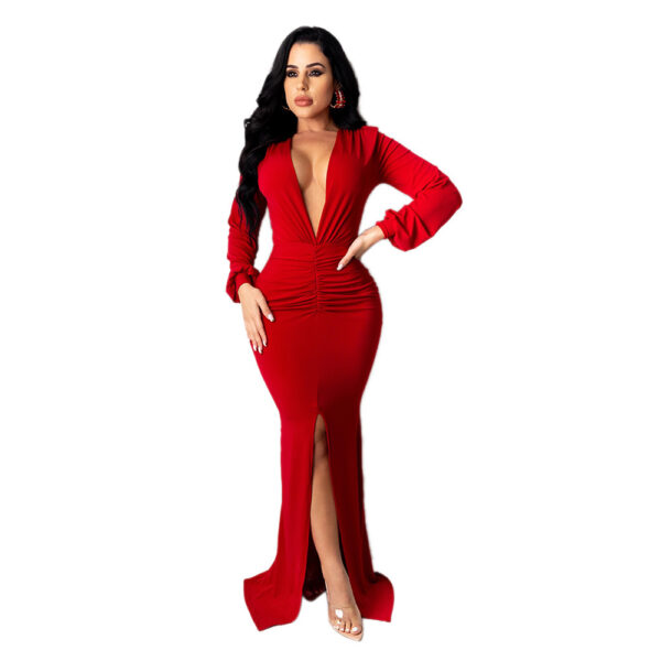 Women's Large V-neck Slim-fit Nightclub Evening Dress - Image 2