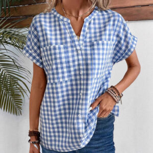 European And American Retro Loose V-neck Plaid Overshirt