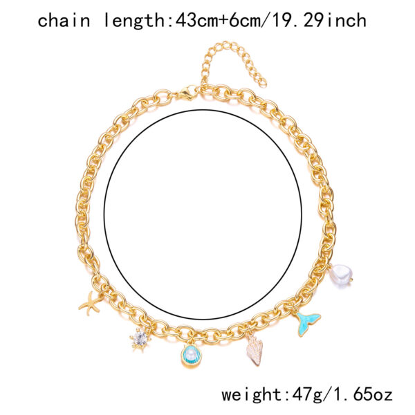 Women's Fashion Starfish Pearl Shell Fishtail Multi-pendant Necklace Bracelet - Image 10