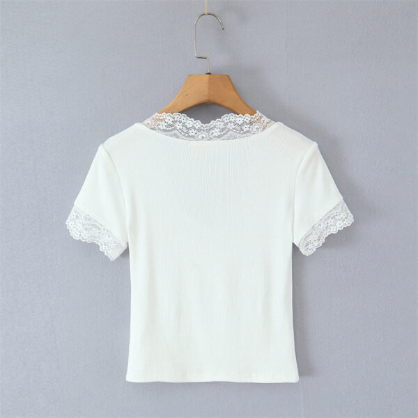 Lace V-neck Slim Knit Small Top - Image 2