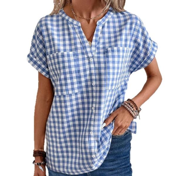 European And American Retro Loose V-neck Plaid Overshirt - Image 3