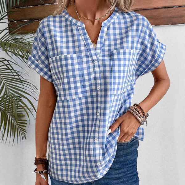 European And American Retro Loose V-neck Plaid Overshirt - Image 5