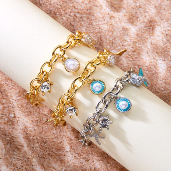 Women's Fashion Starfish Pearl Shell Fishtail Multi-pendant Necklace Bracelet - Image 7