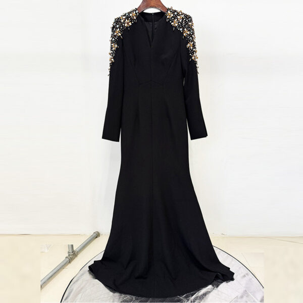 Heavy Industry Beads Diamond Front Slit Small Trailing Dress - Image 5
