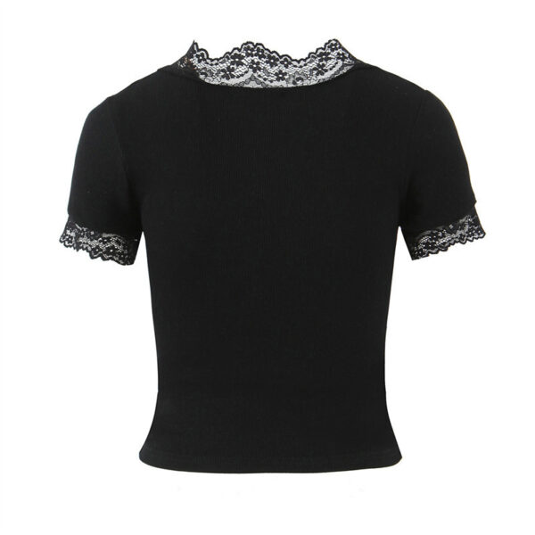 Lace V-neck Slim Knit Small Top - Image 3