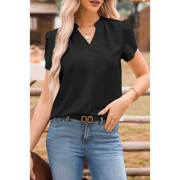 Solid Color Pullover V-neck Chiffon Shirt For Women - Image 10