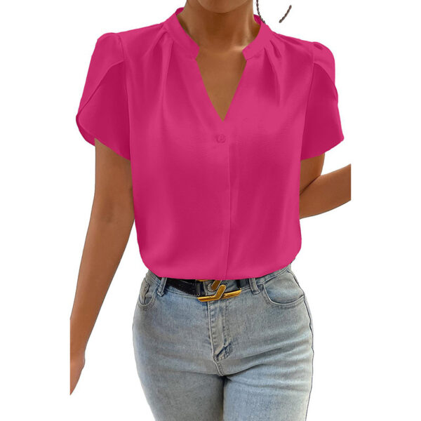 Solid Color Pullover V-neck Chiffon Shirt For Women - Image 9