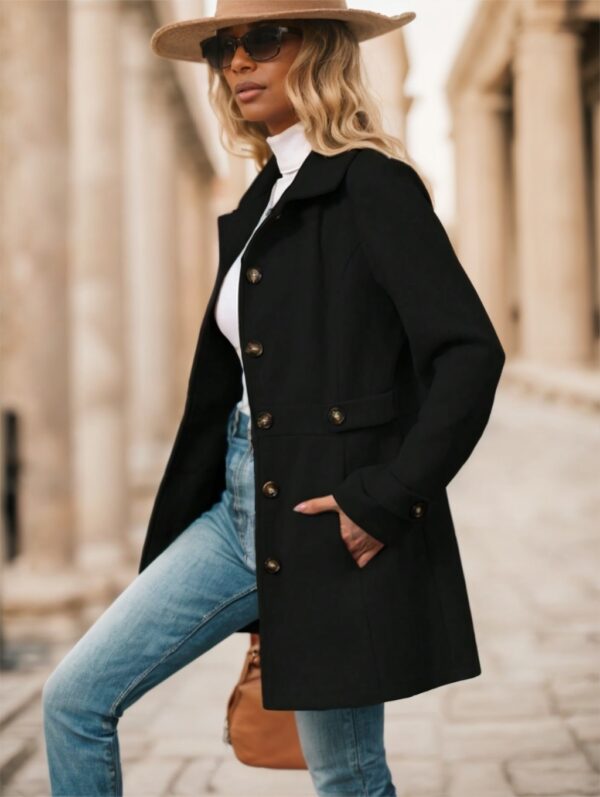Women's Single-Breasted Solid Color Woolen Coat - Image 5