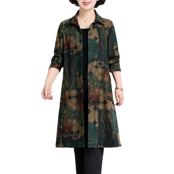 Plus Size Women's Clothing Spring And Autumn Floral Print Trench Coat - Image 4
