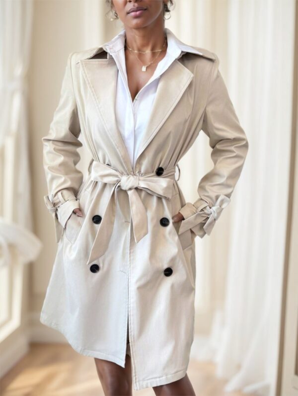Women's Apricot Solid Color Lapel Neck Long-Sleeved Suspenders Double-Breasted - Image 6