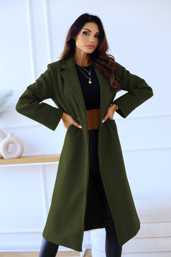 Simple Double Breasted Long Sleeve Lapel Button Woolen Coat - Image 9