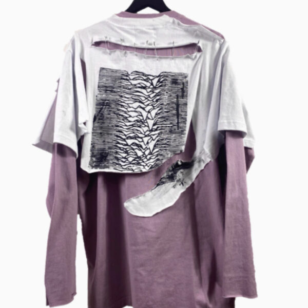 Artistic Print With Two Pieces Of Distressed Long Sleeves - Image 5