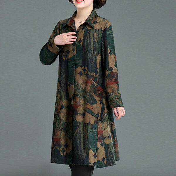 Plus Size Women's Clothing Spring And Autumn Floral Print Trench Coat - Image 5