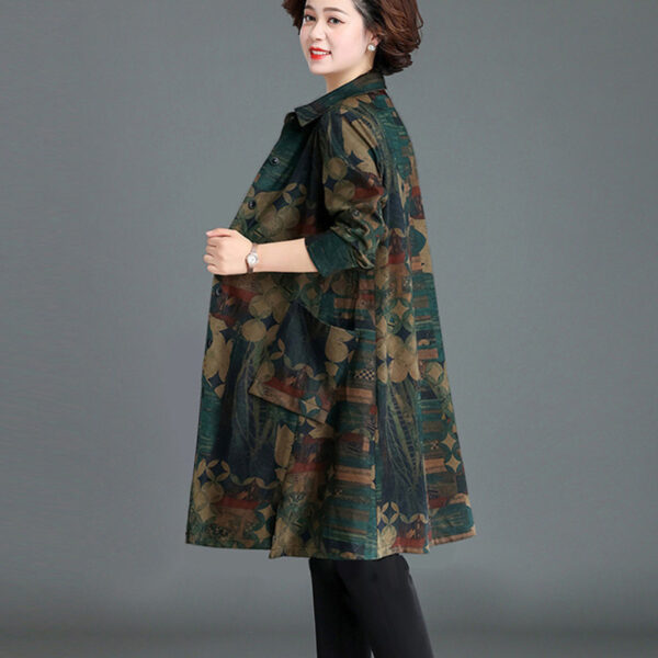 Plus Size Women's Clothing Spring And Autumn Floral Print Trench Coat - Image 3