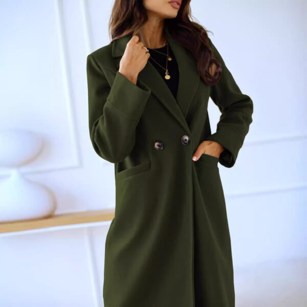 Simple Double Breasted Long Sleeve Lapel Button Woolen Coat - Image 5