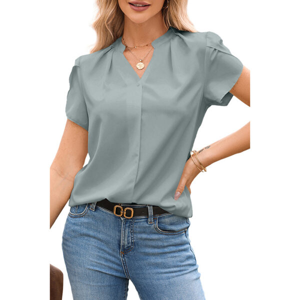 Solid Color Pullover V-neck Chiffon Shirt For Women - Image 6