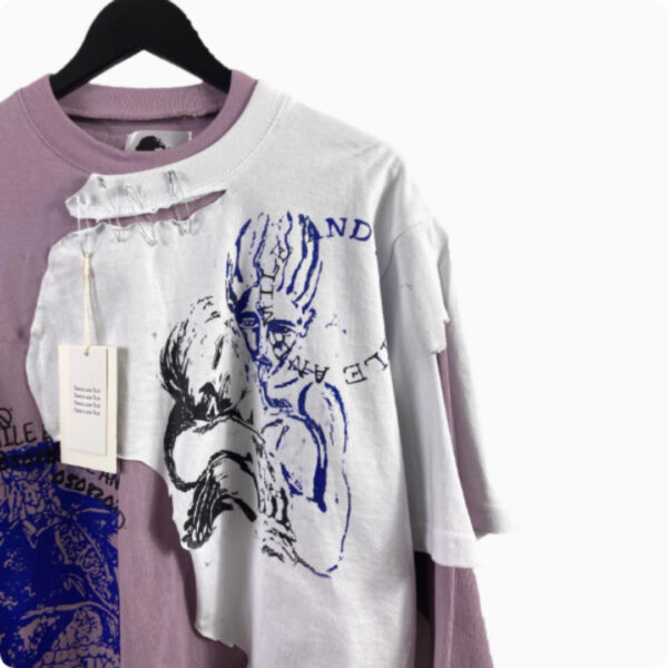 Artistic Print With Two Pieces Of Distressed Long Sleeves - Image 2