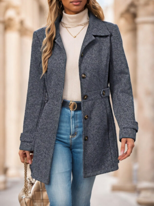 Women's Single-Breasted Solid Color Woolen Coat - Image 4