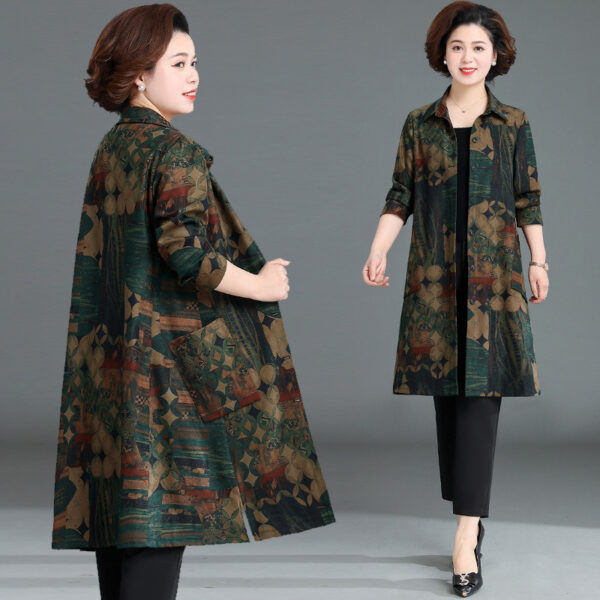 Plus Size Women's Clothing Spring And Autumn Floral Print Trench Coat - Image 2