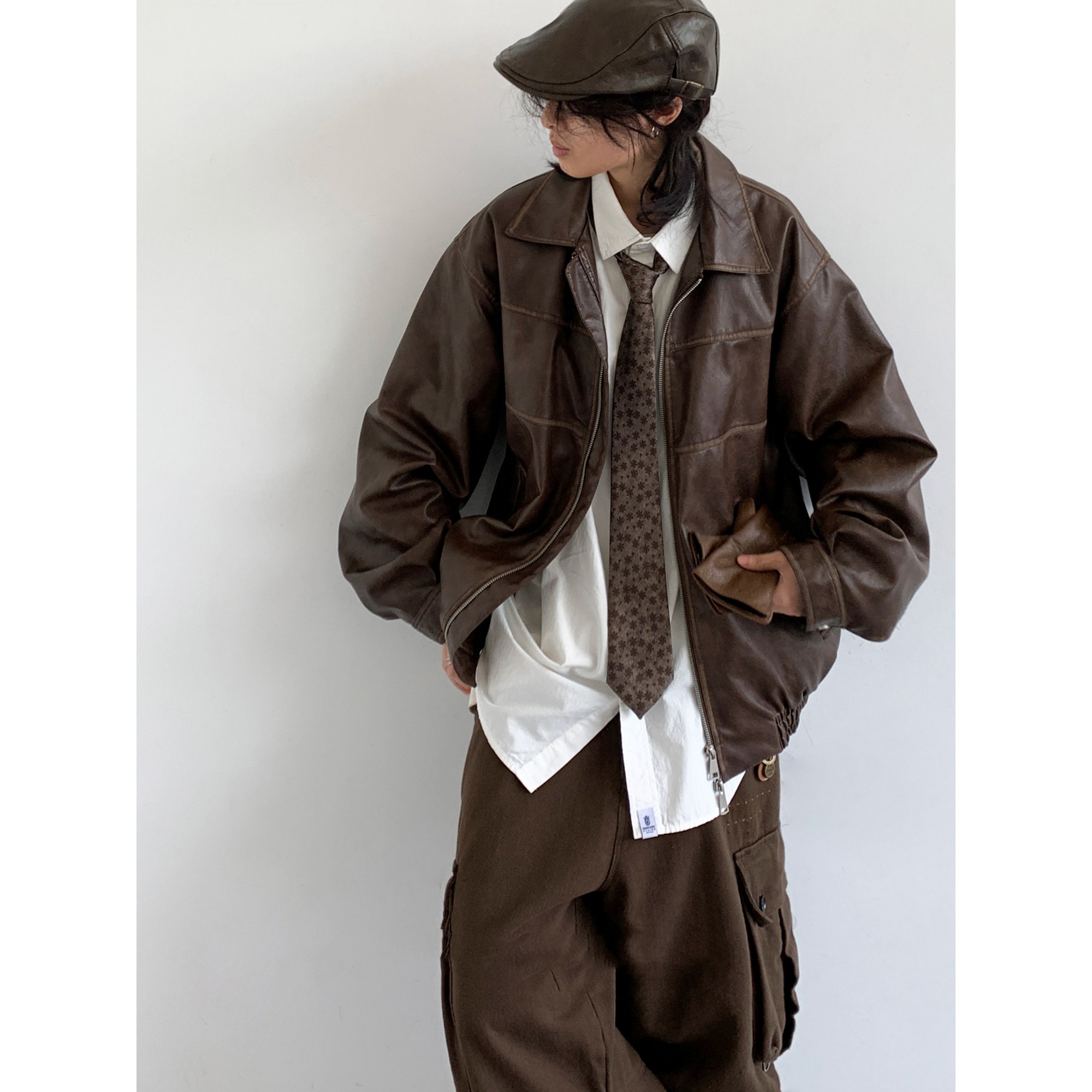 Japanese Retro Motorcycle Leather Jacket Loose High Street - Image 5